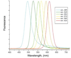Espectro de emisión de quantum dots de diferentes tamaños